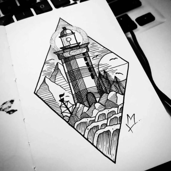 Эскиз тату дотворк Маяк