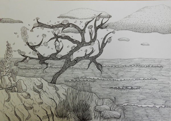 Графический пейзаж тушью