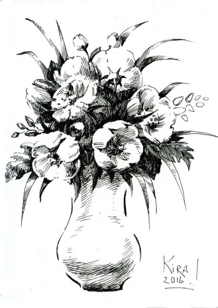 Цветочная композиция карандашом
