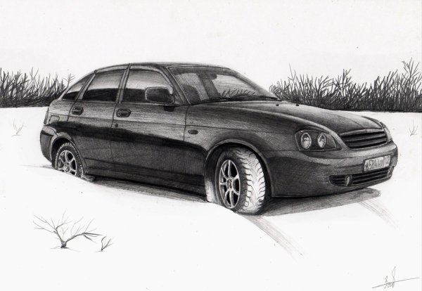 Лада Приора нарисованная сбоку