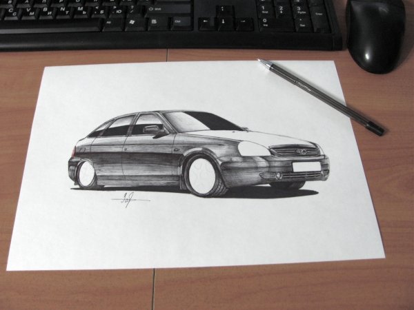 Рисунки машин на бумаге