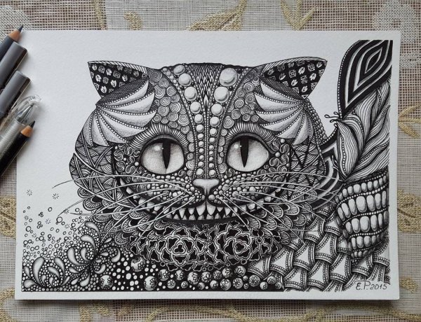 Зентангл Чеширский кот