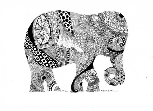 Слон Зентангл дудлинг