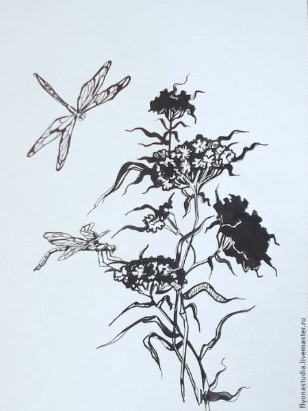 Цветы тушью