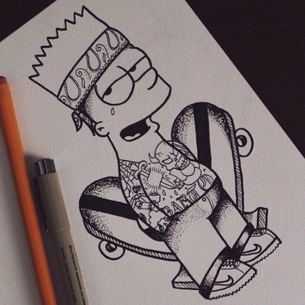 Барт симпсон эскиз для тату чб