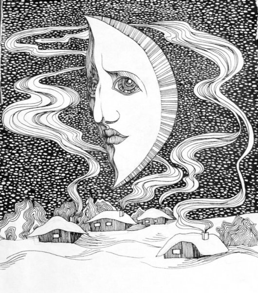 Стилизованный пейзаж гелевой ручкой