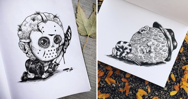 Рисунки черной ручкой монстры