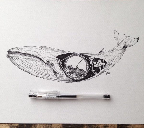 Кит черной ручкой