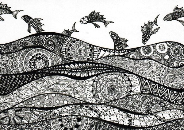 Пейзаж в стиле Зентангл