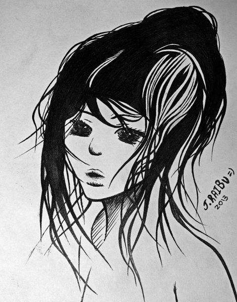 Рисунки чёрной ручкой девушки