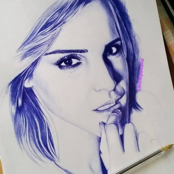 Портрет цветными шариковыми ручками