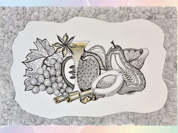 Графический натюрморт гелевой ручкой