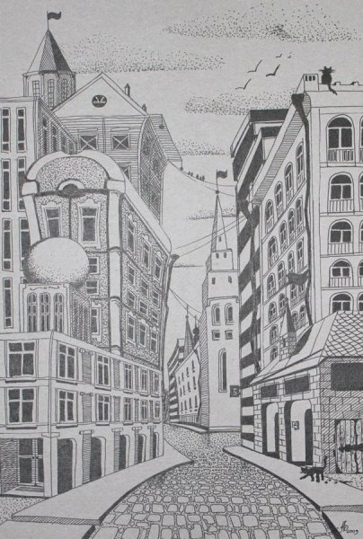 Городской пейзаж в графике