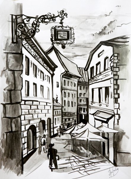 Городской пейзаж в графике