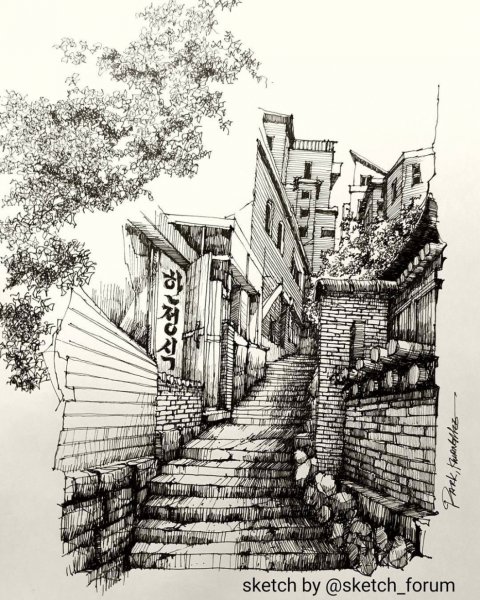 Скетч перспектива архитектура Графика карандаш