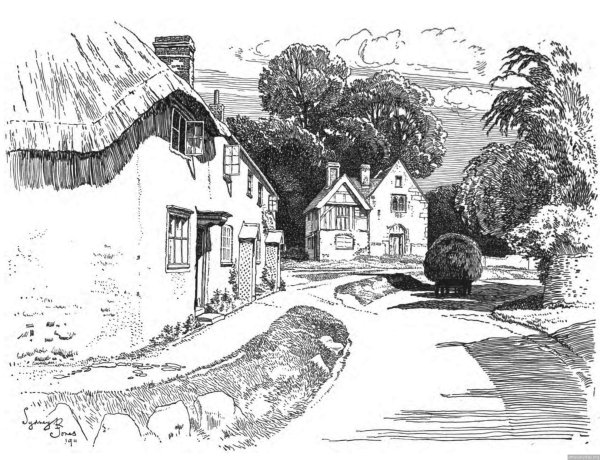 Графический пейзаж с домиком