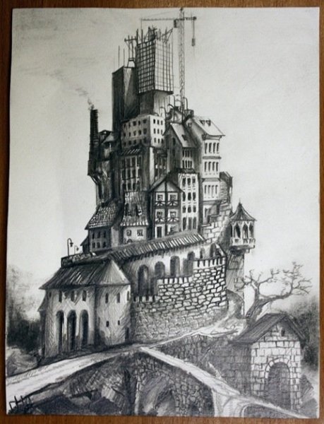 Здания гелевой ручкой