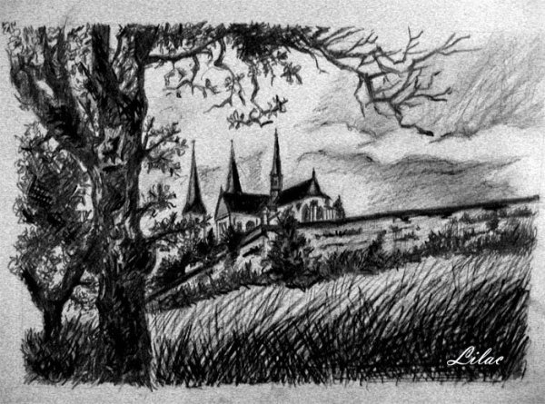 Пейзаж черной ручкой