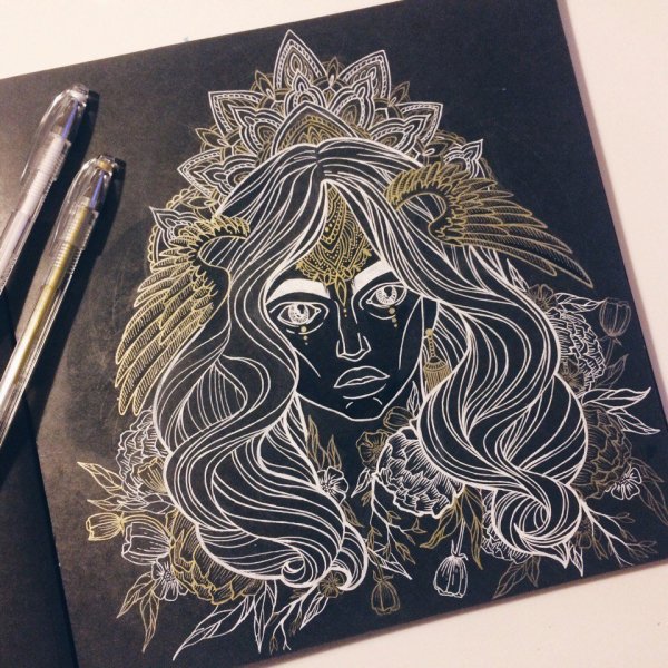 Рисование белой гелевой ручкой