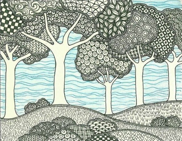 Пейзаж техника Зентангл