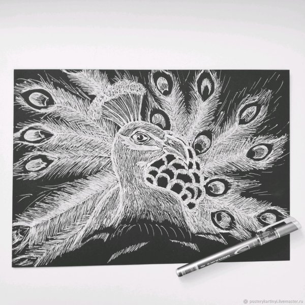 Гелевыми ручками павлина