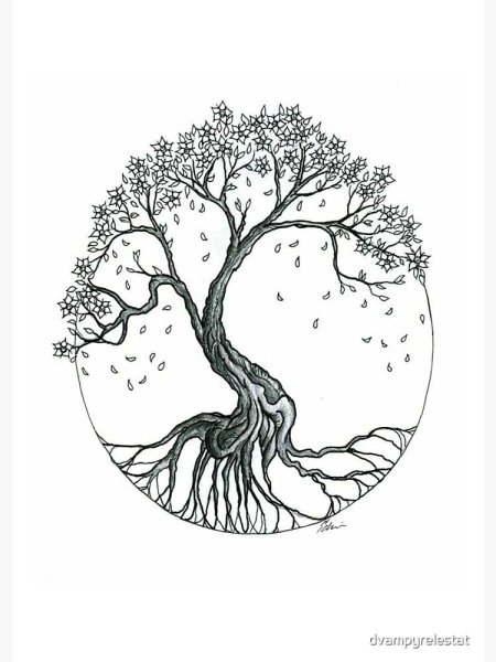 Эскиз тату дерево с корнями