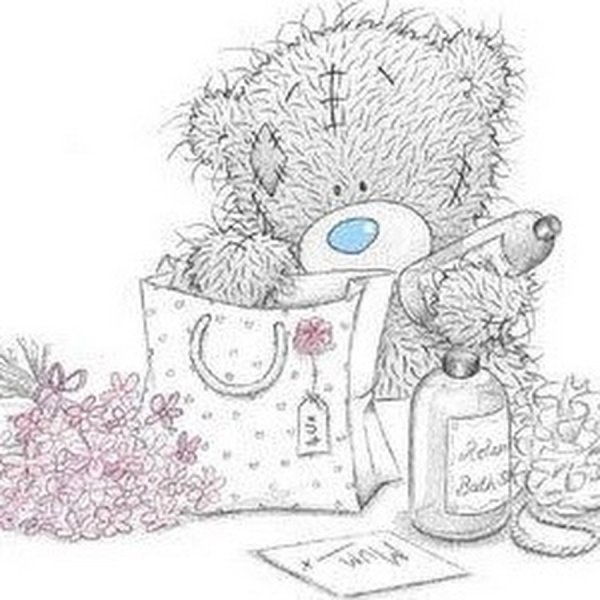 Мишка Тедди раскрашенный рисунок