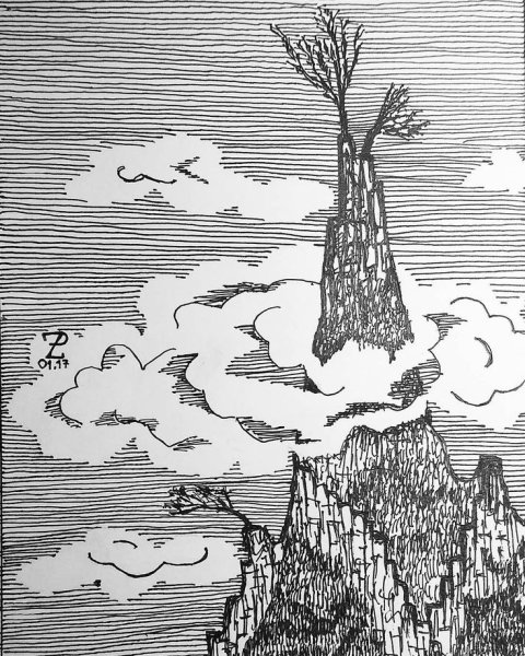 Горы в графике гелевой ручкой