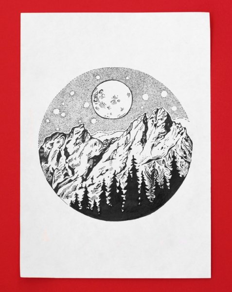 Рисунок гелевой ручкой горы