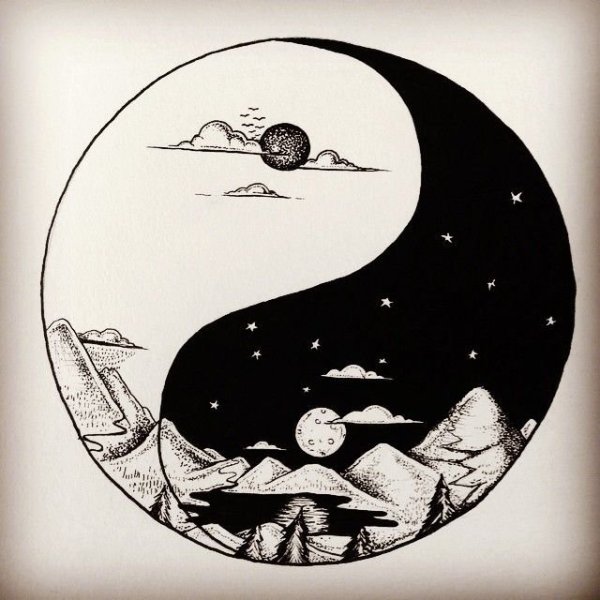 Инь и Янь гелевой ручкой