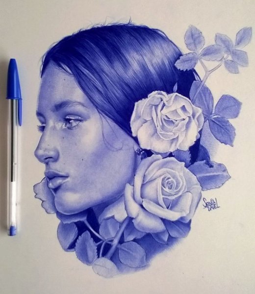 Рисунок портрет девушки ручкой