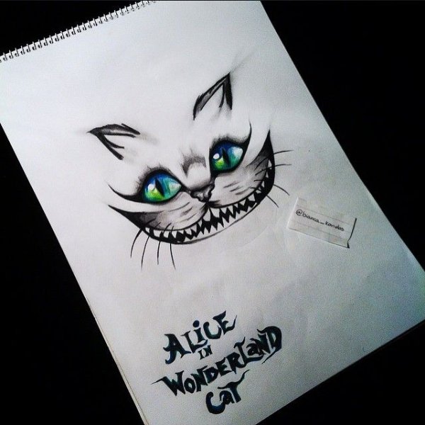 Чеширский кот тату черно белое