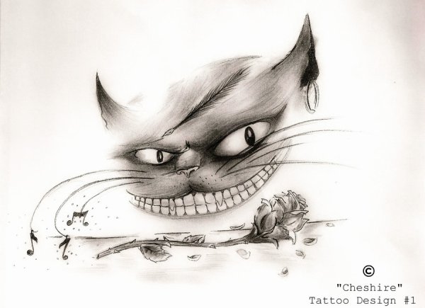 Чеширский кот тату эскизы