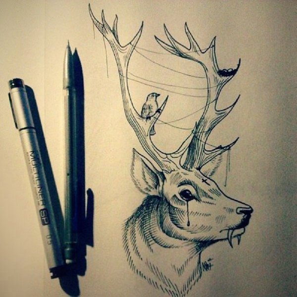 Олень гелевой ручкой