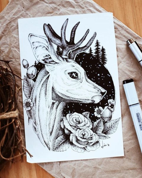 Рисунки чёрной гелевой ручкой