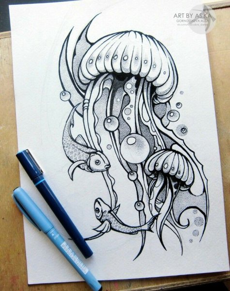 Медуза гелевой ручкой