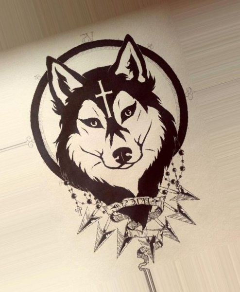 Волк в кругу тату