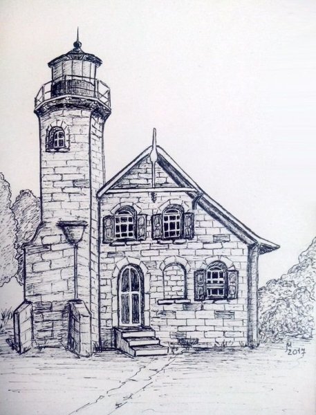 Архитектура черной гелевой ручкой