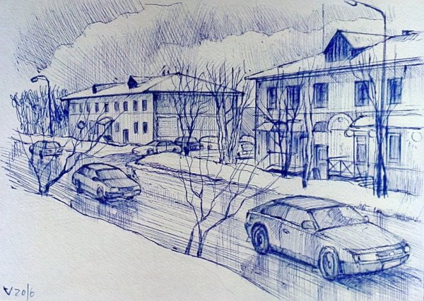 Карандашные зарисовки городского пейзажа