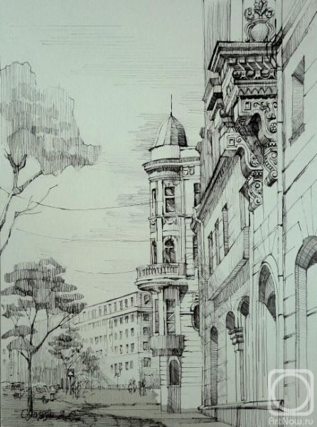 Архитектурный пейзаж гелевой ручкой