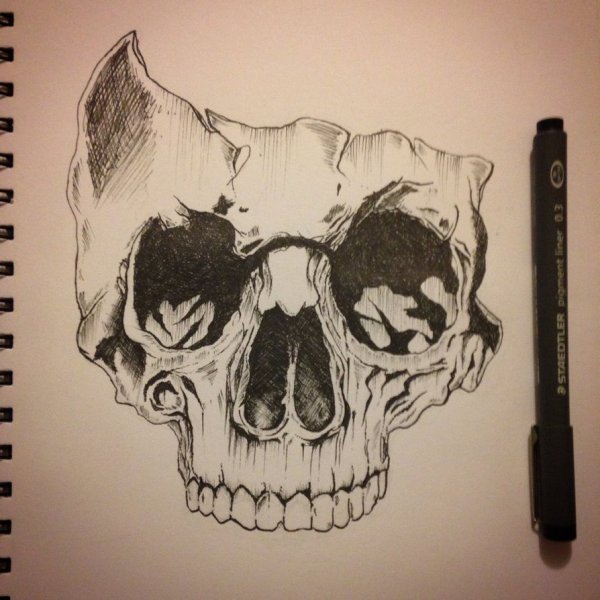 Рисунки чёрной гелевой ручкой черепа
