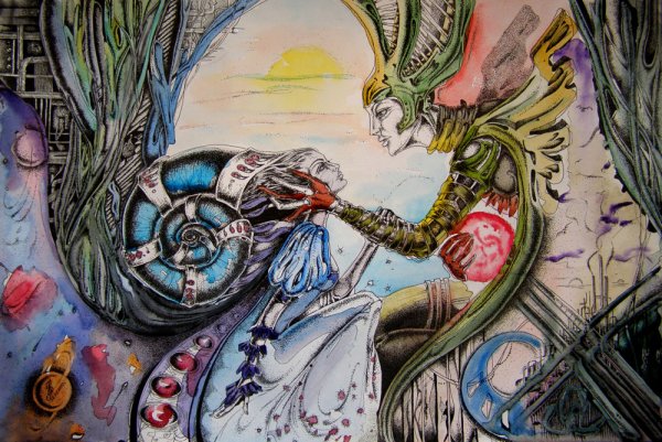 Графика акварель и гелевая ручка