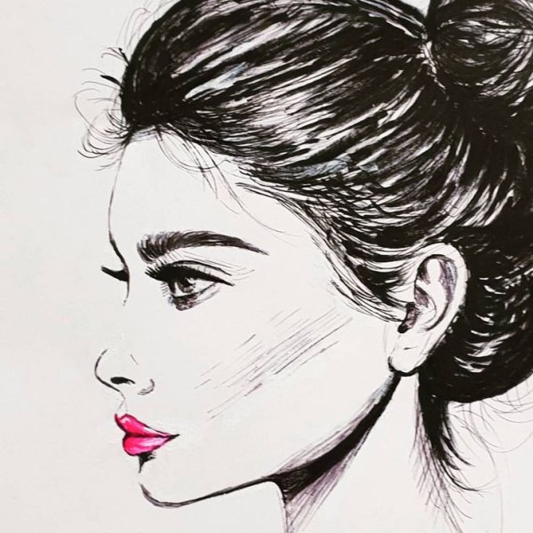 Лицо девушки маркерами