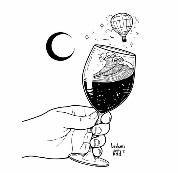 Эскиз тату бокал вина