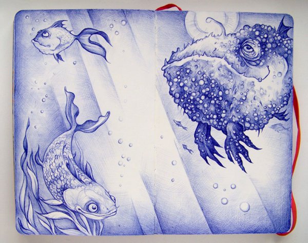 Рисунки синей ручкой