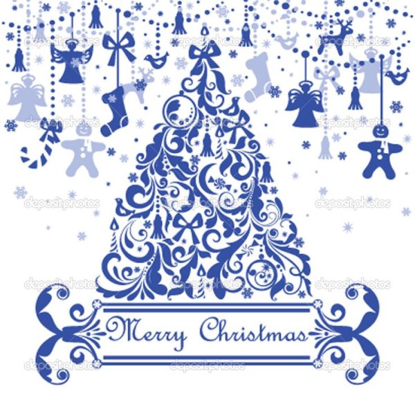 Новогодняя открытка в стиле Гжель