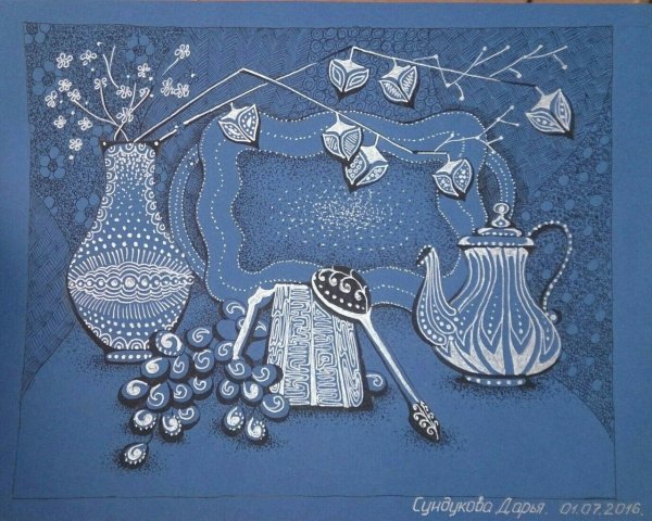 Декоративный натюрморт на тонированной бумаге