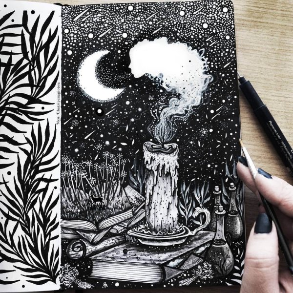 Рисунки чёрной гелевой ручкой