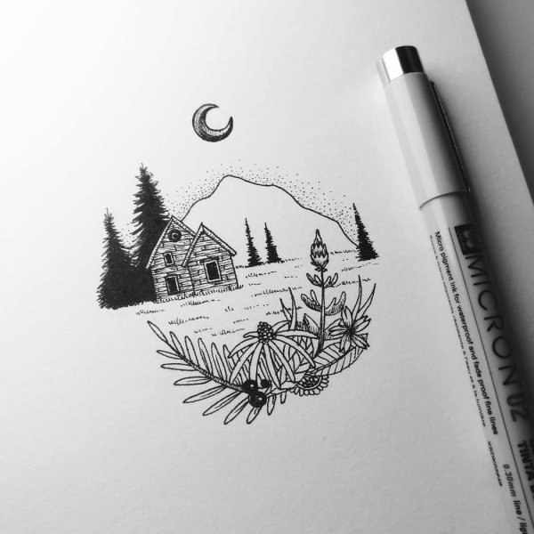 Рисунки чёрной гелевой ручкой