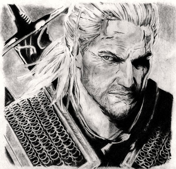 Геральт из Ривии черно белый